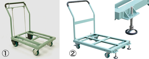ドラム缶運搬台車　ハンドストッパー付き/4点アジャスター付き