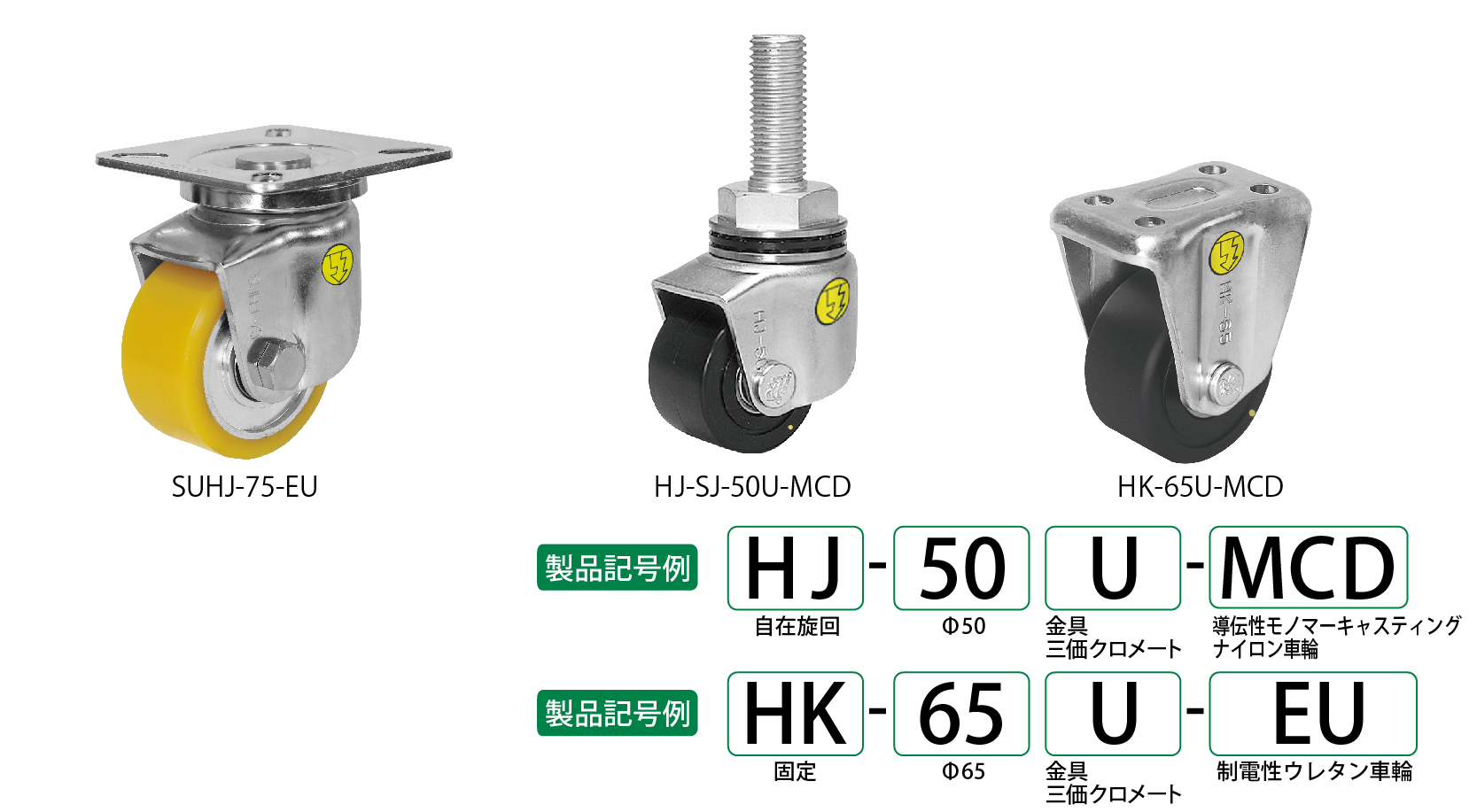 静電気帯電防止用キャスタⅢ(低床重荷重用スチール製金具・ステンレス